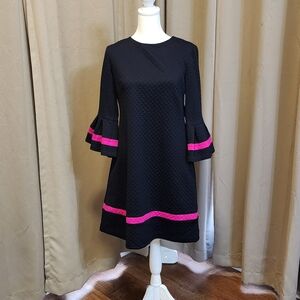 Eliza J Navy Dress with Pink Accents And Belle Sleeves